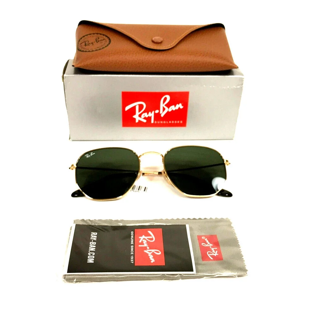 Ray-Ban Sunglasses RB3548-N 001 Polished Gold Hexagonal Frame Green Lenses 54 mm